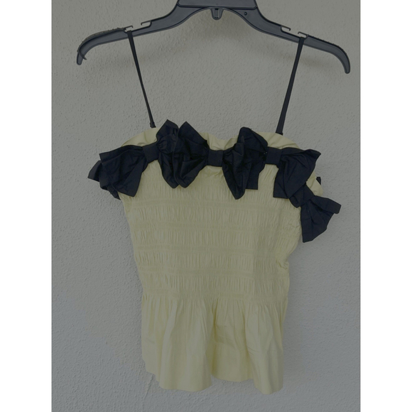 Damson Madder Bea Yellow Black Women's Bow Cami Peplum Organic Cotton UK 12 US 8 - Picture 8 of 13